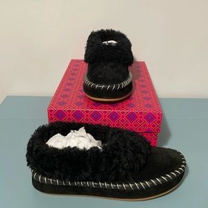 Tory Burch Shearling Slipper Curly Shearling Perfect Black Sz 8 1/2